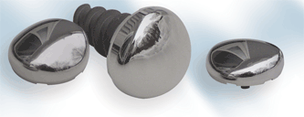 A set of chrome knobs on a white background featuring a big toe joint.